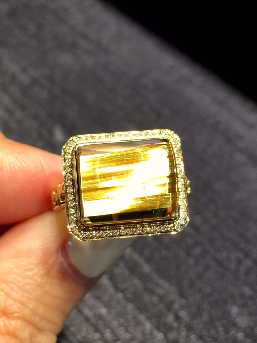 Natural Titanium Crystal Square Ring - 5