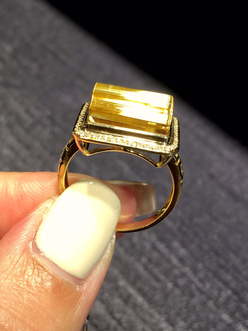 Natural Titanium Crystal Square Ring - 6