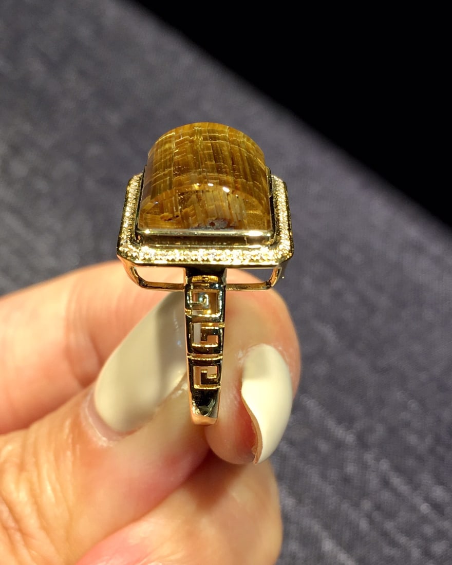 Natural Titanium Crystal Square Ring - 7