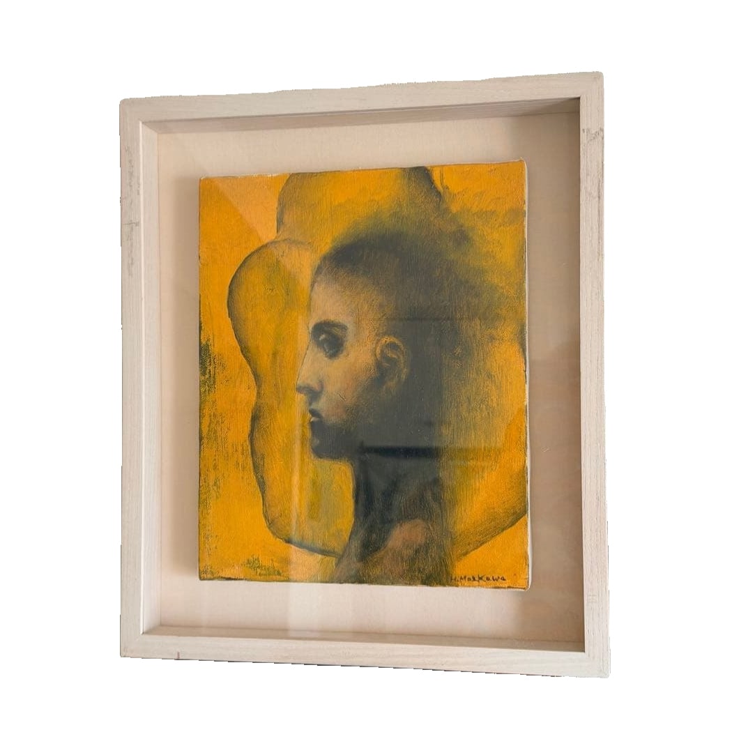 Maekawa Hideki, oil painting, 2018.: Hideki Maekawa, Oil Painting, 2018 Yellow and Black Gradient by Hideki Maekawa An Abstract Portrait. Part of the Hideki Maekawa Collection F3 Size, Easy to Display This work has an excellent atmospher