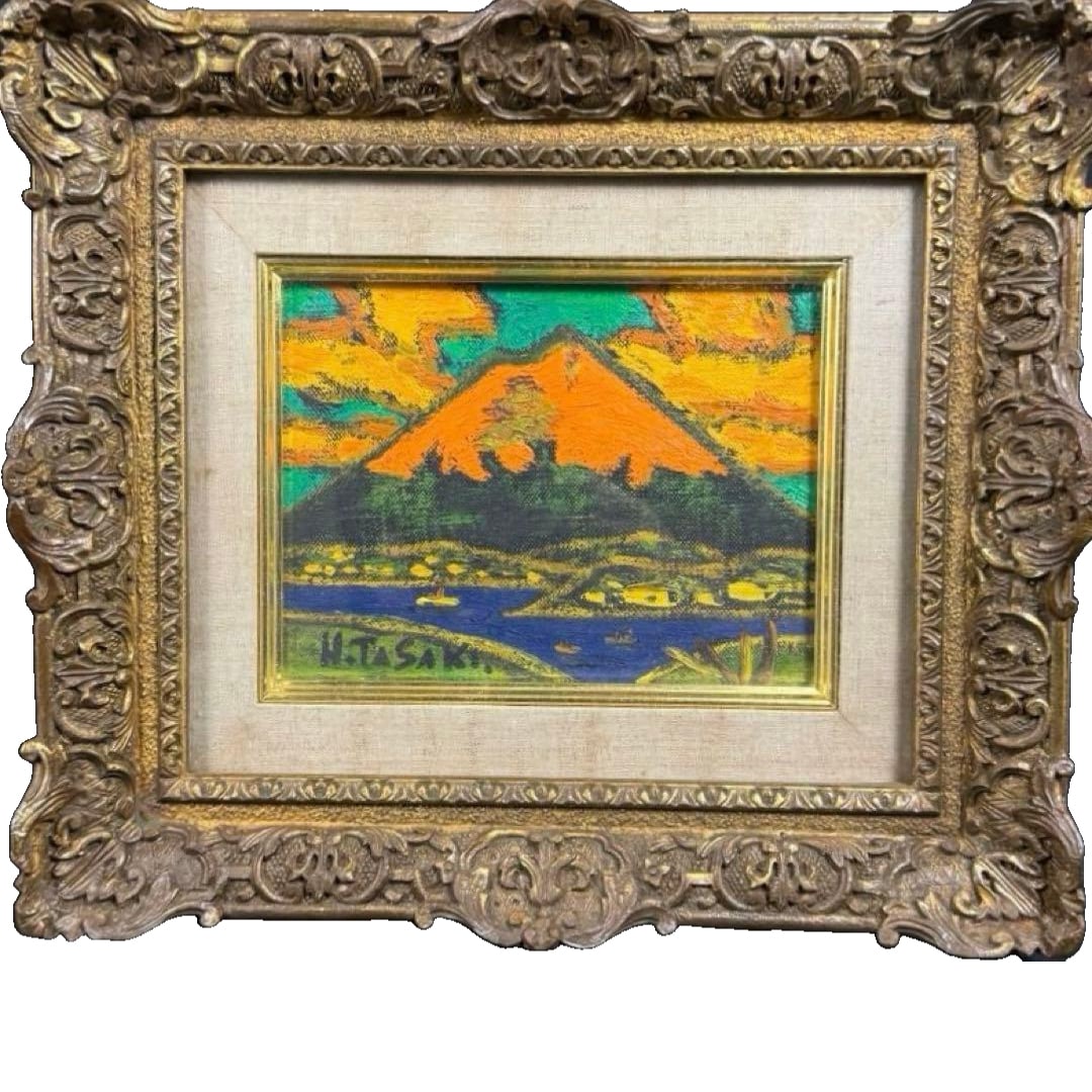 Hiroshi Tasaki, "Red Fuji," Original Oil Painting, with Direct Signature: Tazaki K?suke "Akafuji" Original Oil Painting with Direct Signature An original oil painting "Akafuji" by Tazaki K?suke This impressive work depicts the majestic Mount Fuji with vivid colors and bold 