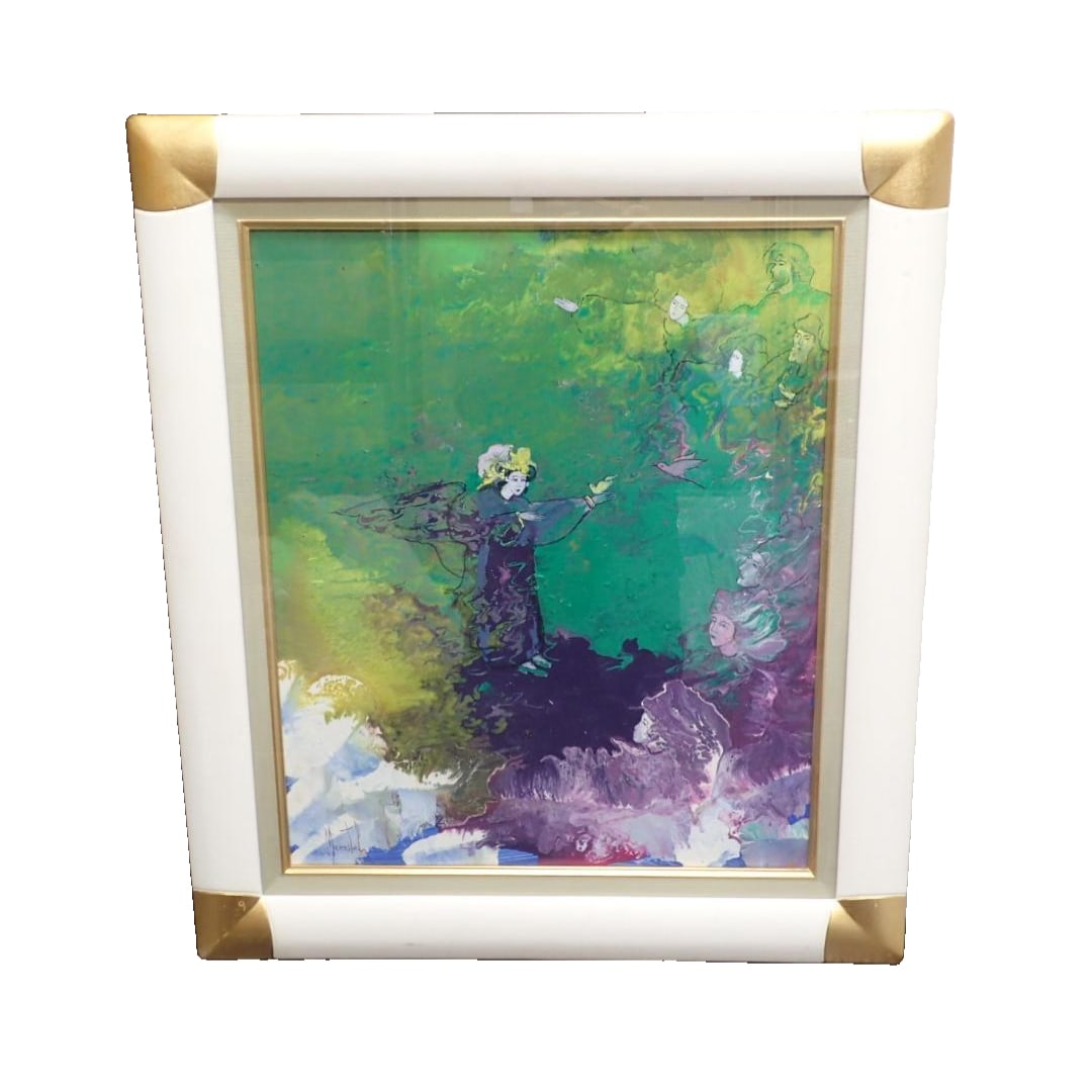 Authentic Work by Marc Esterel, "Mediterranean with Azure Sky," Oil on Canvas, Size 10, Framed.: Authentic Work by Marc Esterel, "Mediterranean under the Azure Sky," Oil on Canvas, Size 10, Framed. Please note that the frame has scratches, stains, wear, and signs of aging, and thus can be conside