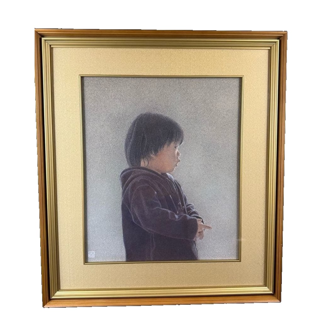 Realism by Nishizawa Hideyuki, "Child," original Japanese painting, with seal.: Realism by Nishizawa Hideyuki "Kodomo" Hand-painted Nihonga with Seal This painting captures the profile of a young child, creating a serene atmosphere while exuding a strong sense of presence. Throug