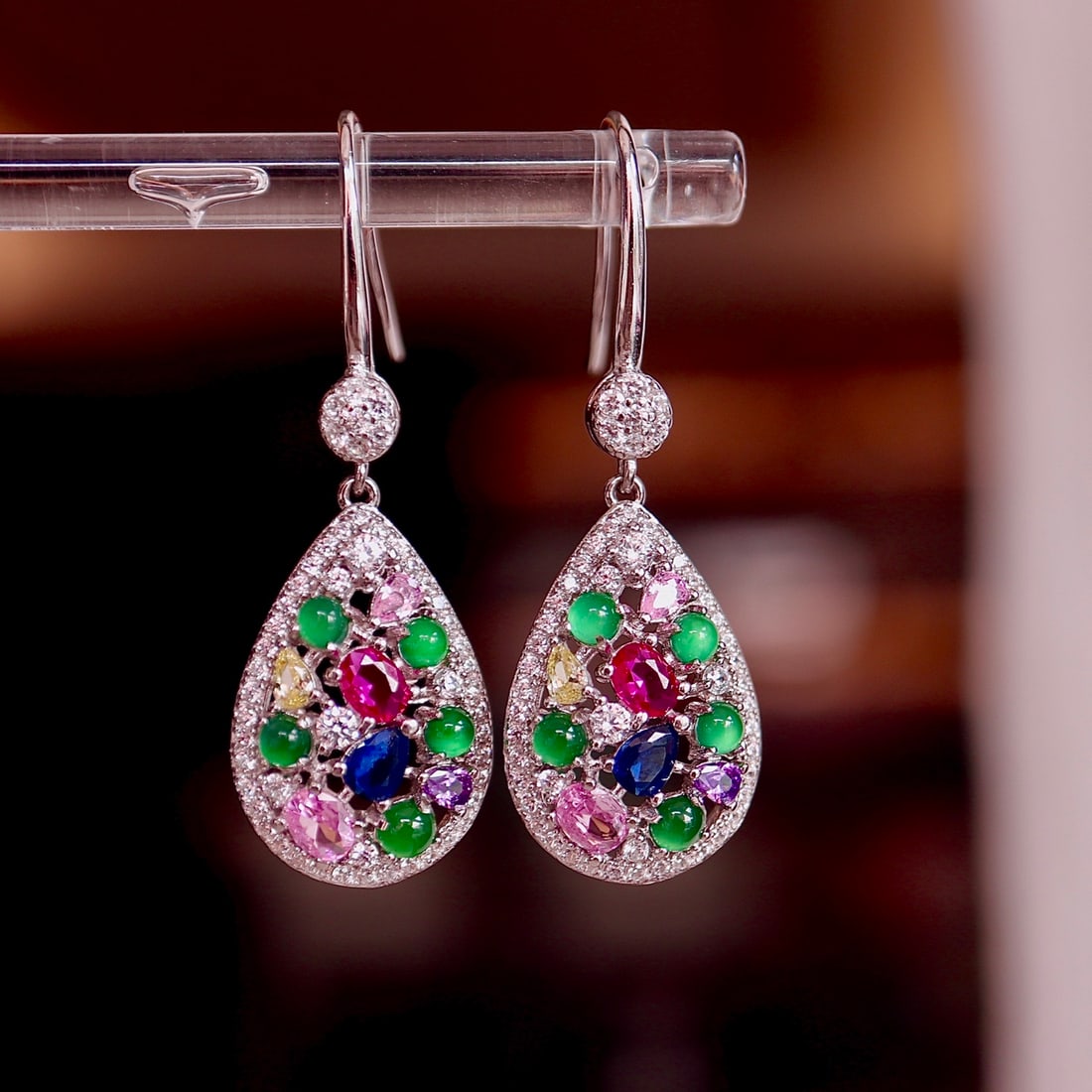 S925 Sterling Silver Natural Jadeite Earrings (1 of 9)