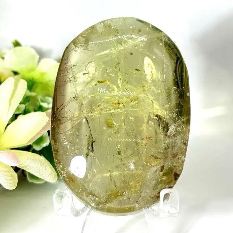 Natural Gemstone Yellow Citrine Palm Stone with Rainbow (1 of 7)