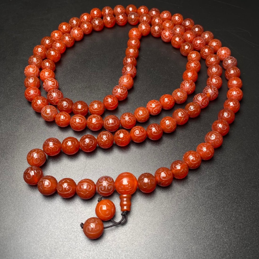Red Agate Ruyi Pattern Prayer Bead Necklace (1 of 9)