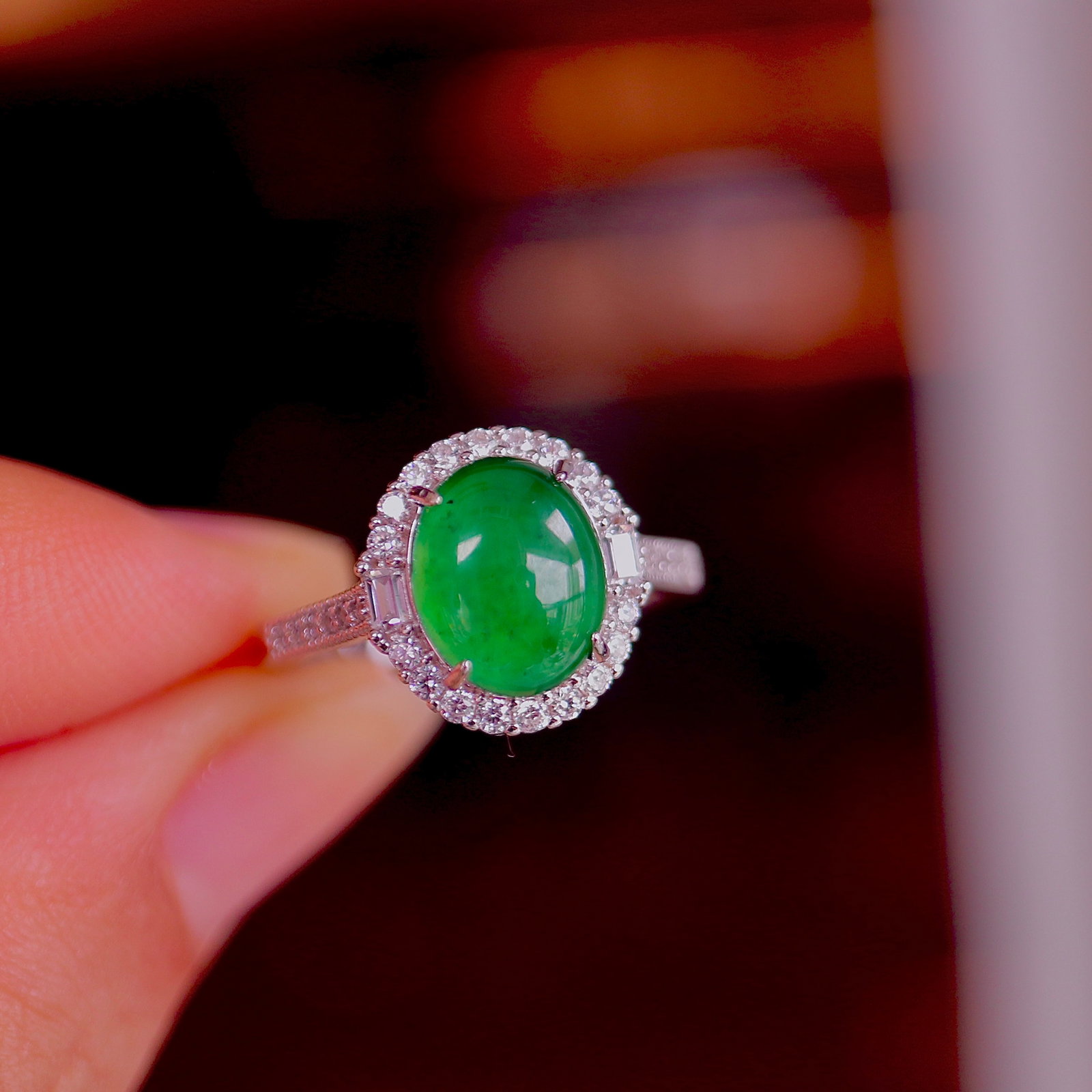 S925 Silver Natural jadeitem Type Ring - 7