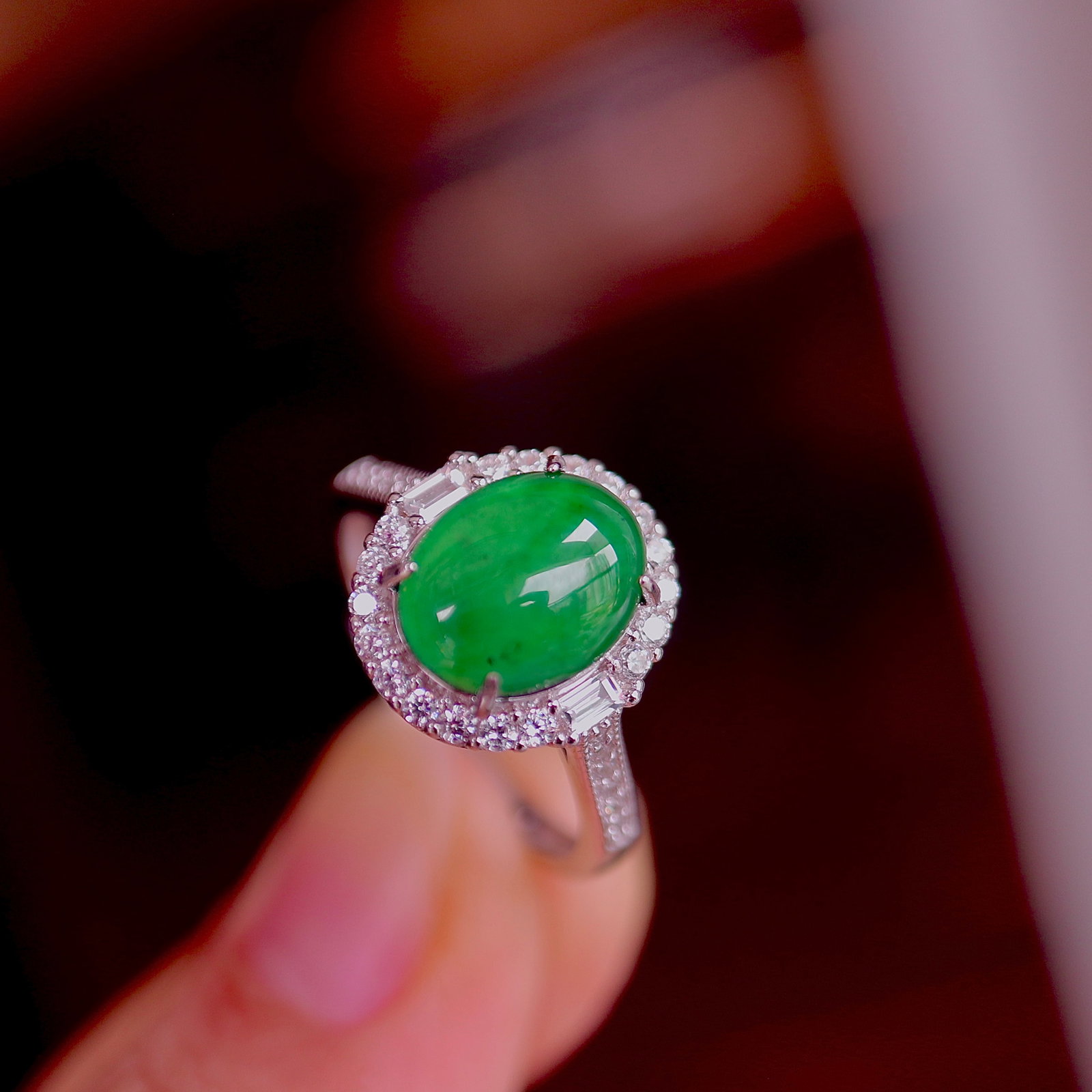S925 Silver Natural jadeitem Type Ring - 8