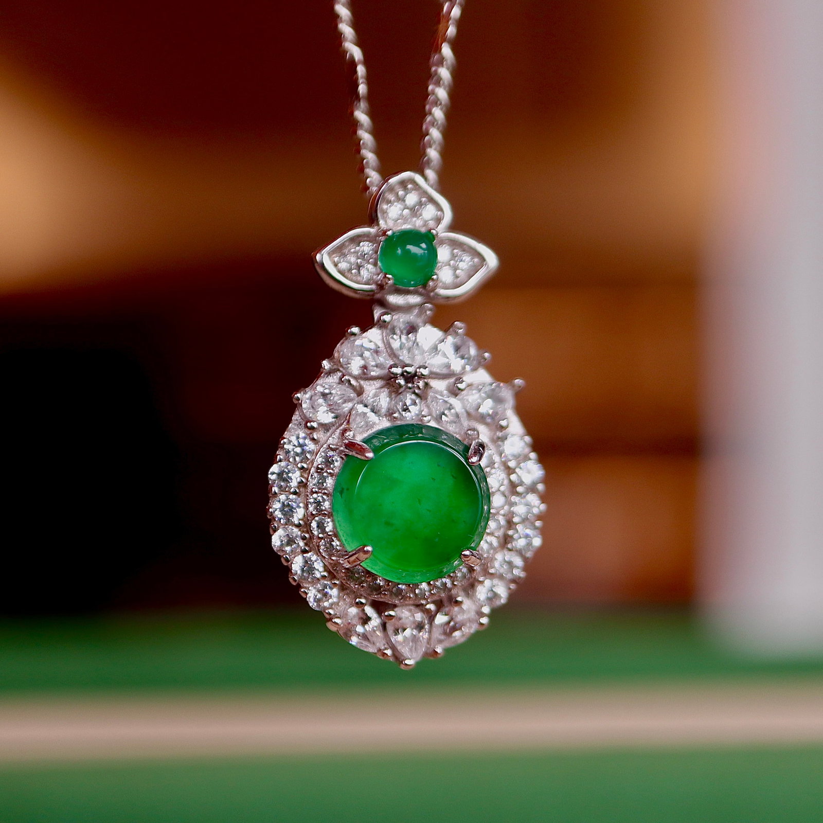 S925 Silver Natural Jadeite Round Pendant (1 of 8)