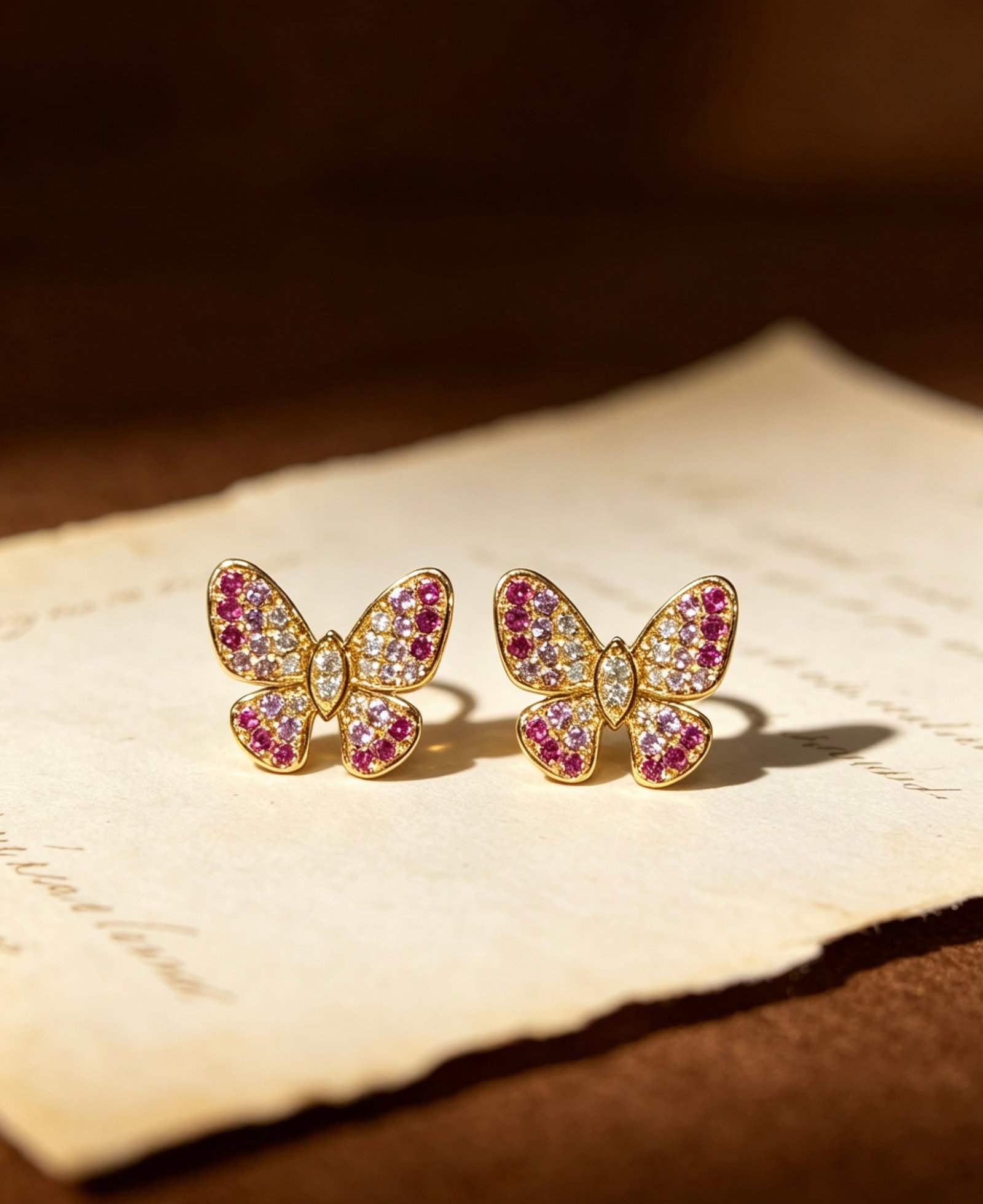 18K Gold Natural Diamond Gradient Pink Blue Sapphire Earrings: The pink butterfly at the ear exudes a delicate sense of sophistication. These earrings, with their exquisite design and the brilliance of natural gemstones, become the highlight of the ear. Freight: