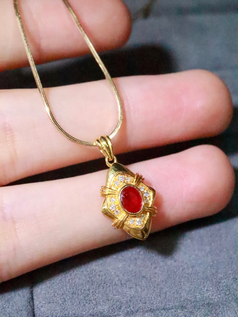 18K Gold Ruby Pendant - 5