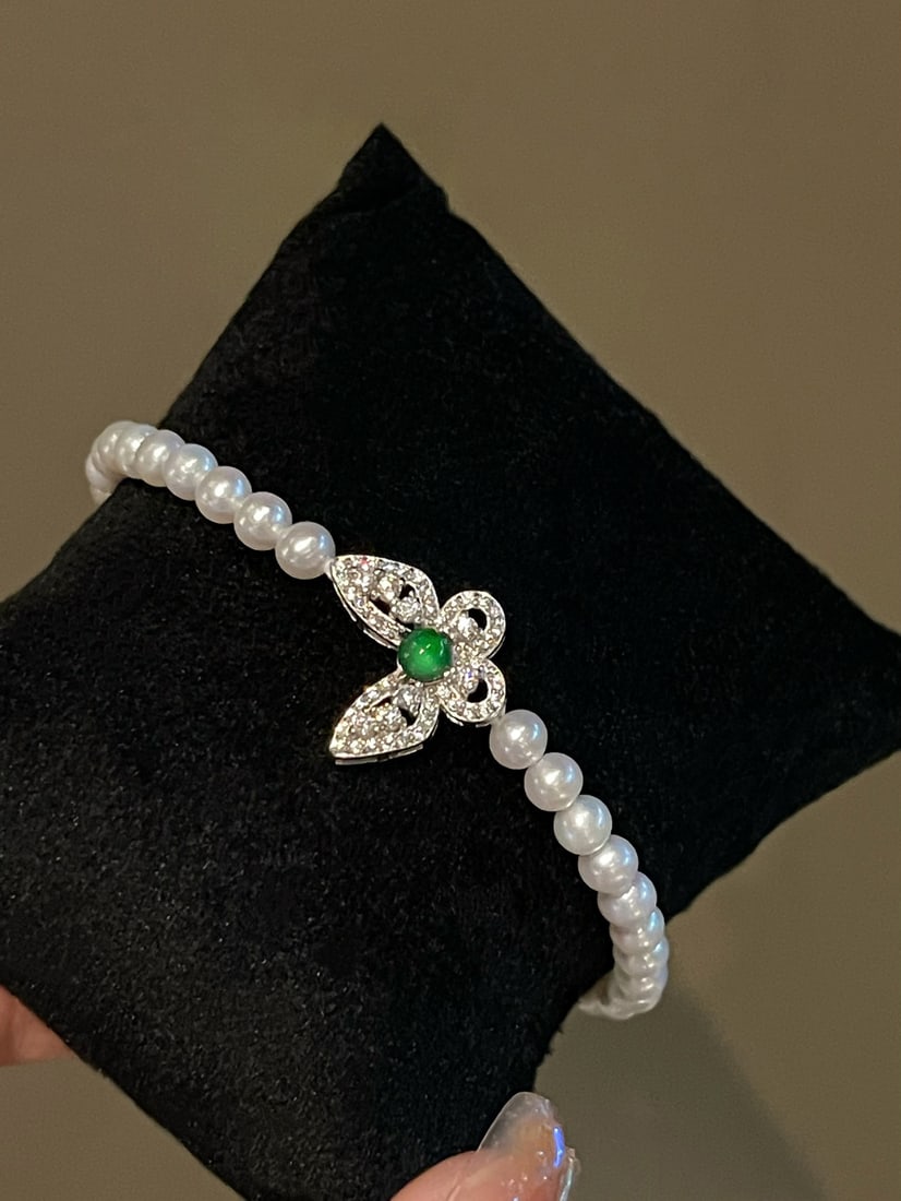 Pure Silver Natural Jade Butterfly Bracelet (1 of 4)
