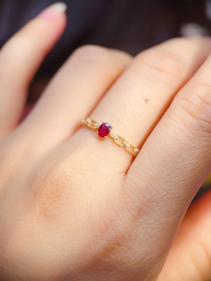 18K Gold Natural Ruby Ring - 6