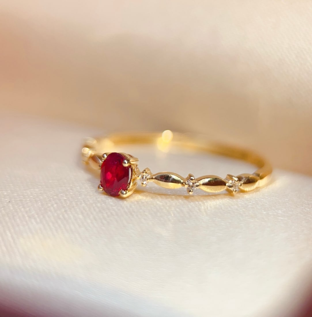 18K Gold Natural Ruby Ring - 4