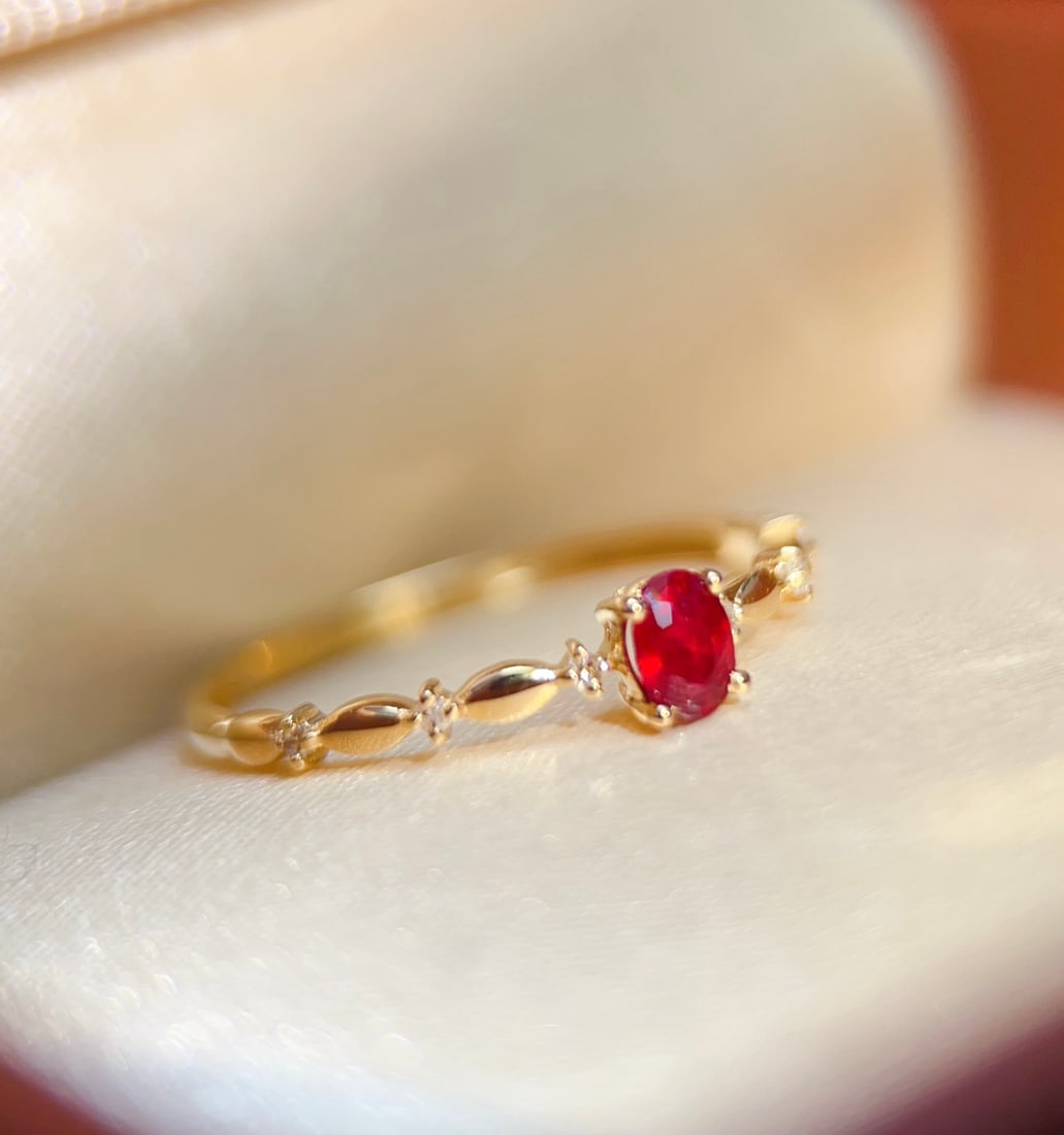 18K Gold Natural Ruby Ring - 5