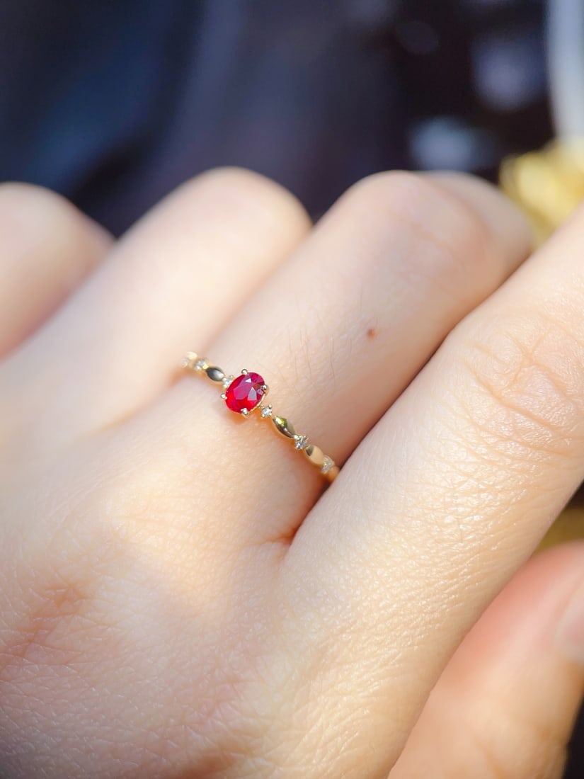 18K Gold Natural Ruby Ring - 6
