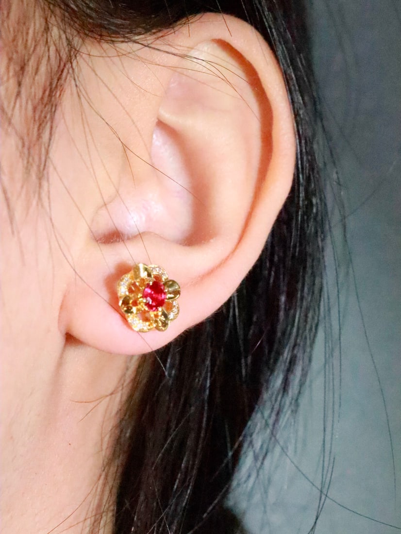 18K Gold Ruby Earrings - 5