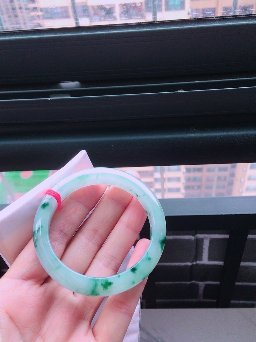 Ice Floating Flower Jadeite Bangle - 6