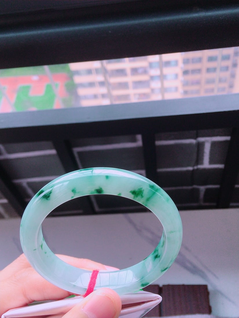 Ice Floating Flower Jadeite Bangle - 7