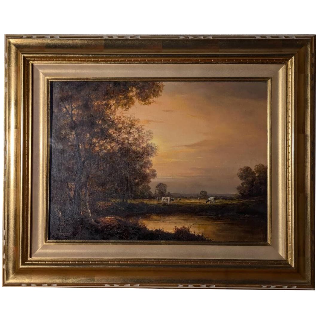 Authentic Painting by Suzuki Masateru, Oil on Canvas No. 8, "Quiet Waterside": Authentic Painting by Suzuki Masateru, Oil on Canvas, Size 8, "Quiet Waterside" Frame Dimensions: Approximately 64 x 52 cm Artwork Dimensions: Approximately 45 x 32 cm Includes a glass panel. There is