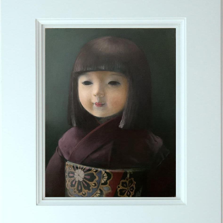 New Work: Oil Painting of Ichimatsu Doll by Reiko Kanke, Interior Painting, Frame (White) F6-: New Work Oil Painting Ichimatsu Doll by Kan Ke Ryoko Painting Interior Frame (White) F6 - Unique in the World New Release F6 Size: 41 cm x 32 cm Signature (Handwritten small signature on the front, po