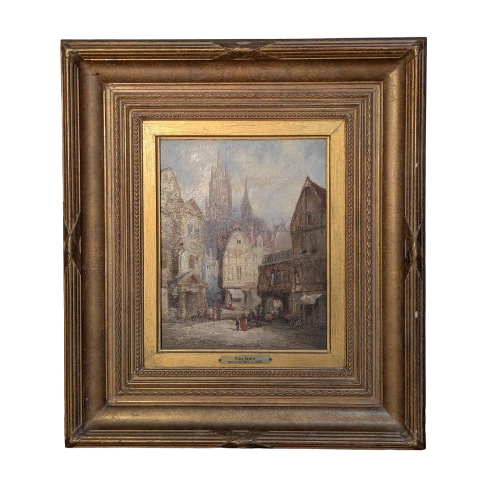 Authentic Painting by Henry Schafer, Oil on Canvas, European Old Cityscape (1 of 8)