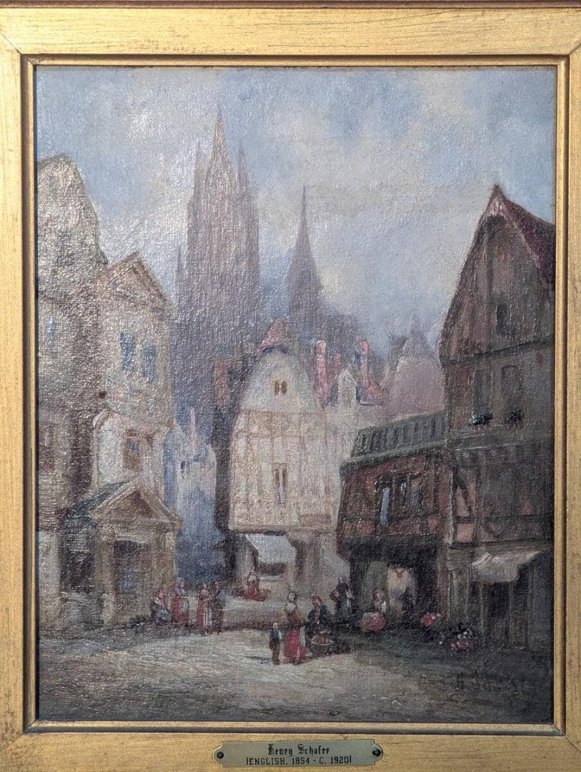 Authentic Painting by Henry Schafer, Oil on Canvas, European Old Cityscape - 3