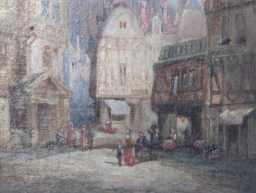 Authentic Painting by Henry Schafer, Oil on Canvas, European Old Cityscape - 5