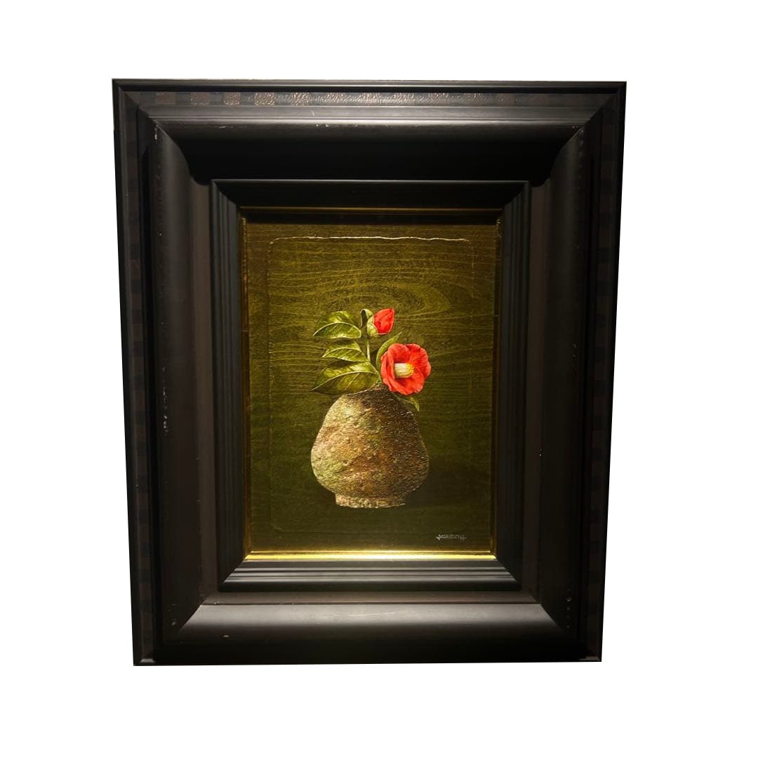 Realism by Masumoto Noriki, Yaki-shime Camellia, Hand-painted Oil Painting (1 of 8)