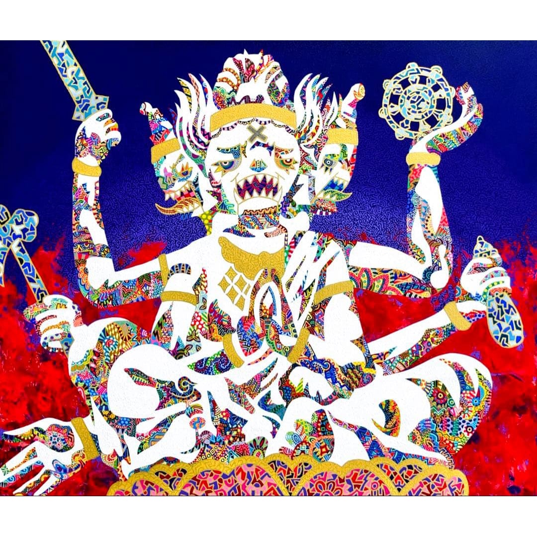 Original Artwork, Buddhist Painting, Acrylic Painting: Original Artwork, Buddhist Painting, Acrylic Painting, Contemporary Art, Fine Painting, Hand-painted, Unique Title In the Mind Where Two Insects Contemplate, Simply Closing the Third Eye and Continuin