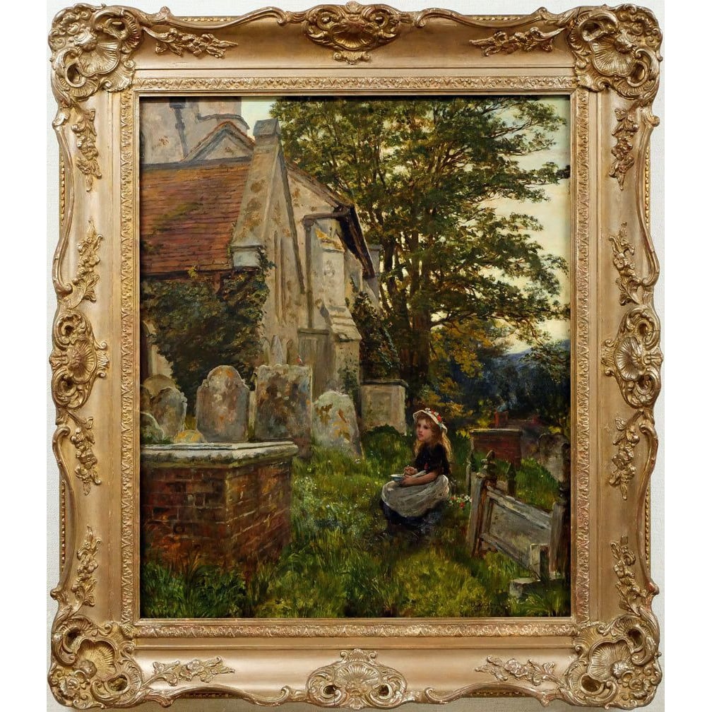 Alfred Dixon "Girl by the Church" Oil Painting, Irregular Size No. 20 (1 of 10)