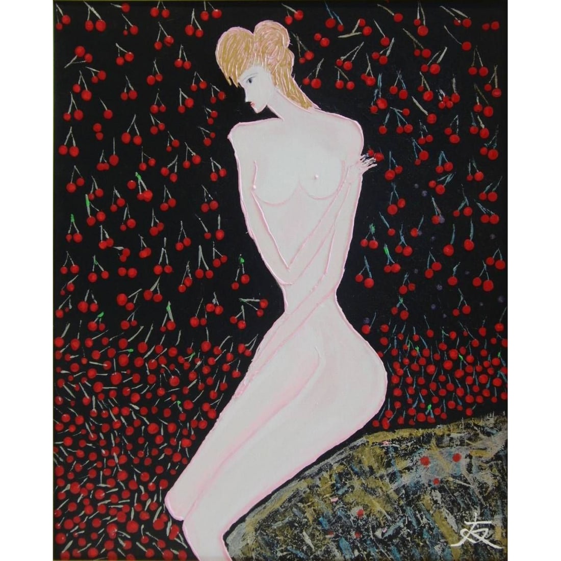 Kokubikyo TOMOYUKI, "Sakuranbo" Oil Painting: TOMOYUKI Tomoyuki, "Sakuranbo" Oil Painting, F15 Size: 65.2 x 53.0 cm, Unique Oil Painting, New High-Quality Oil Painting Frame Included, Hand-Signed with Certificate of Authenticity. Certificate of A