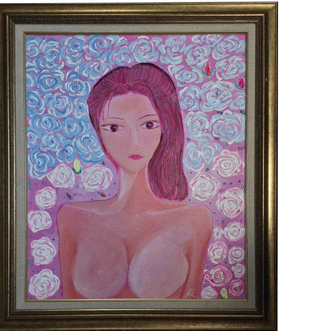 Kokubikyo TOMOYUKI, "Mitsumete Hana no Naka", oil painting: TOMOYUKI Tomoyuki, "Mitsumete Hana no Naka", Oil Painting, F20 Size: 72.7 x 60.6 cm, Unique Oil Painting, New High-Quality Oil Painting Frame Included, Hand-Signed with Authenticity Guarantee. Guarant