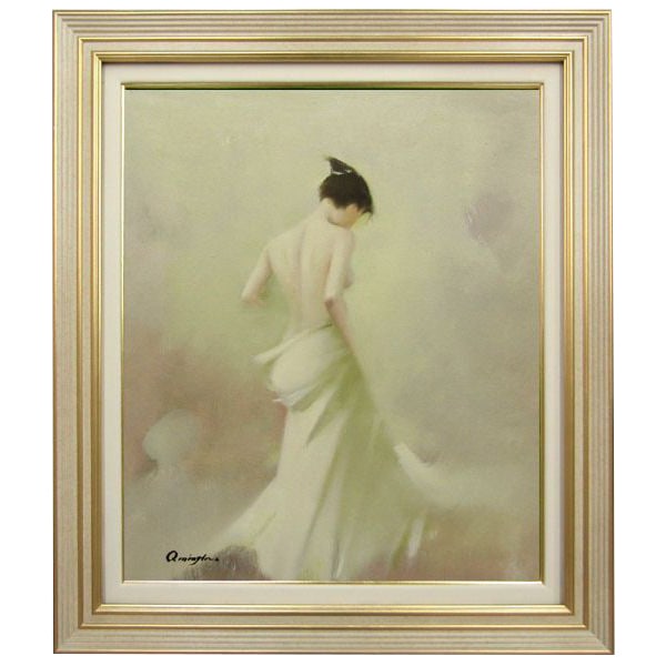 Oil Painting by Qiu Minlong, "Rear View," Size F10.: Oil Painting by Qui Minglong "Rear View" F10 Size, Oil on Canvas, Framed, Nude, Authentic, Hand-Painted, Portrait, Beauty Painting by Chinese Artist 23-3133 Artist Name: Qui Minglong Born in 1970 in J