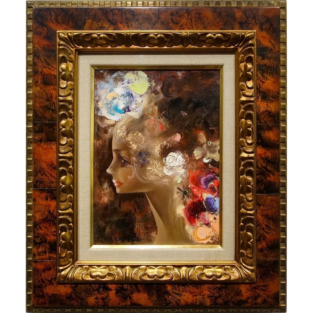 Oil Painting, F4 Size, Tsuruoka Yoshio "Mademoiselle", Framed, Oil Painting: Oil Painting, F4 Size, Yoshio Tsuruoka "Mademoiselle" Framed, Original Oil Painting, Hand-Painted, Portrait, Beauty Painting, Female Beauty, Profile, Honorary Director of Nika Association, Authenticit