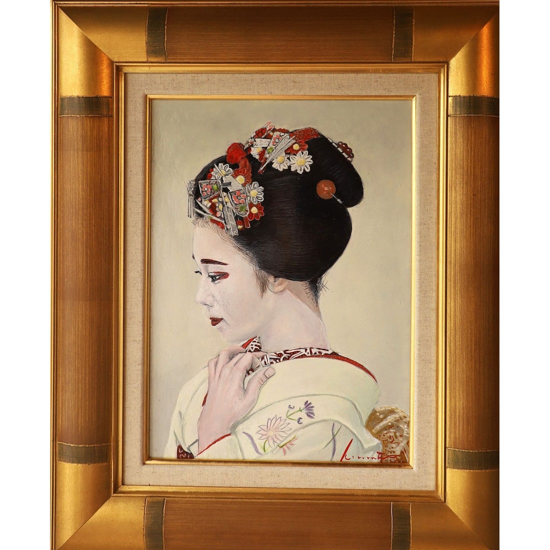 Authentic Work "Ominaeshi" Oil on Canvas, Created in 2020, Size F4, Nitten Artist, Authenticity (1 of 8)