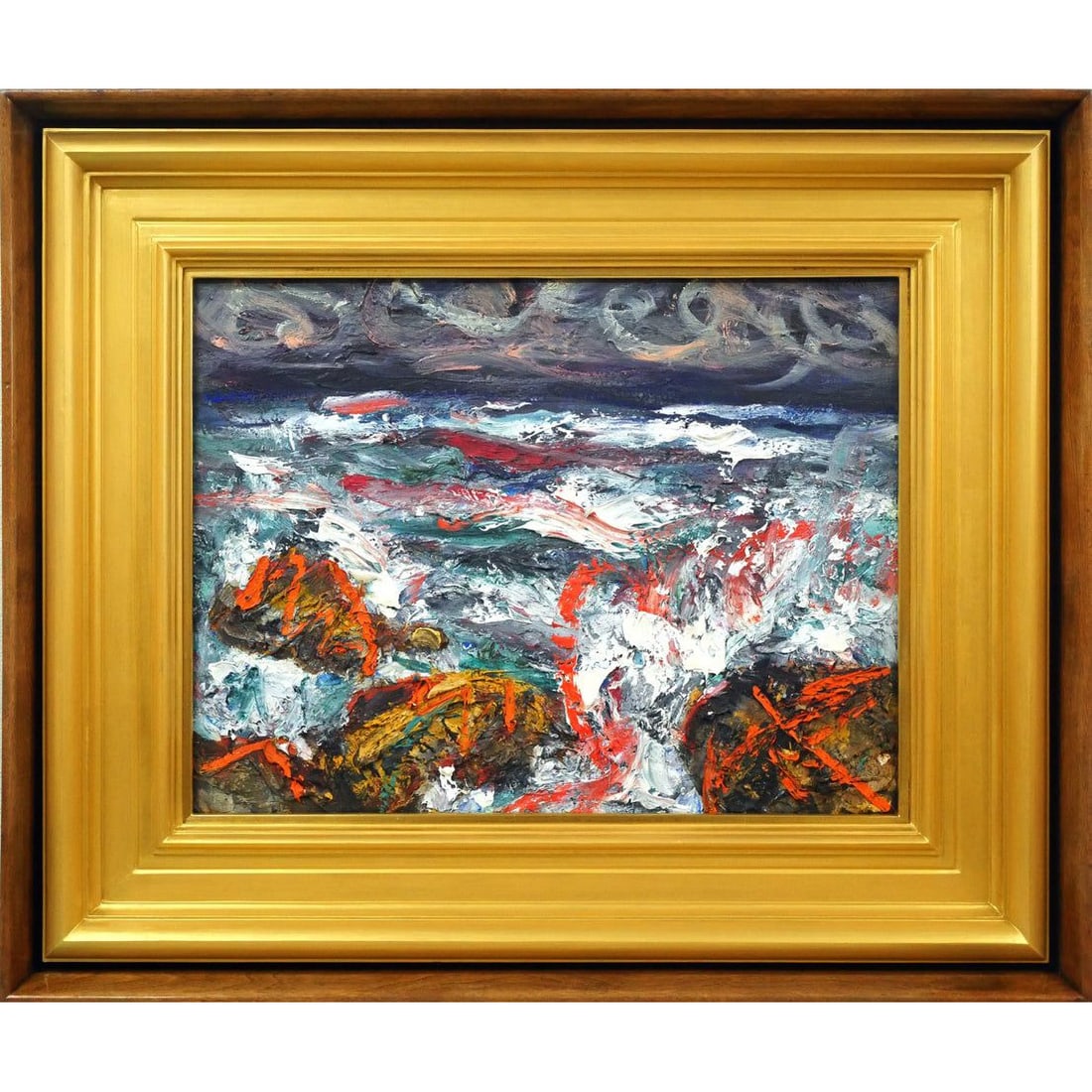Koizumi Kiyoshi "Nami (Umi)" Oil Painting, P10 Size: Kiyoshi Koizumi "Wave (Sea)" Oil Painting, P10 Size, Member of Kokugakai, Third Son of Lafcadio Hearn, Bakebake, Exceptional Sense of Color, Shimane Prefectural Art Museum, Authenticity Guaranteed C