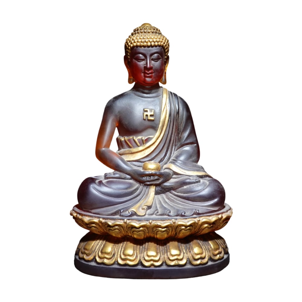 Gilded Glass Buddha Statue: This gilded glass Buddha statue features a dignified form and exquisite craftsmanship, embodying the solemnity and sanctity of Buddhist art. The combination of glass material and gilding technique