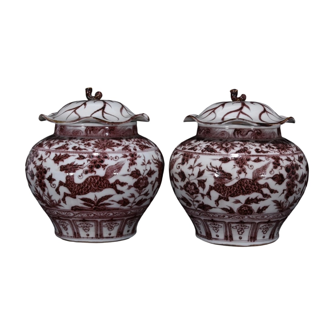 Yuan Dynasty Underglaze Red Dragon Pattern Lotus Leaf Lid Jar (1 of 13)