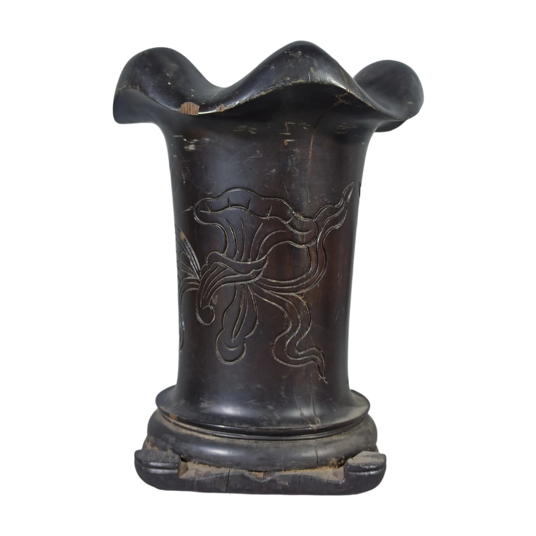18th Century Sandalwood Sunflower Mouth Brush Pot (1 of 7)