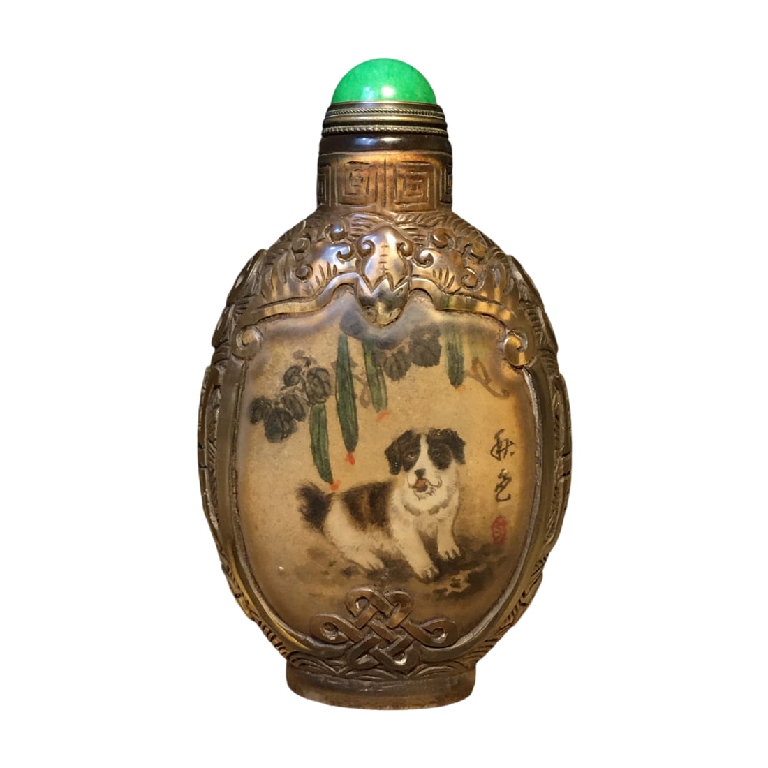 Glass Carved Inside-Painted Snuff Bottle: This glass carved inside-painted snuff bottle showcases exquisite craftsmanship, with intricate inside painting that reflects the high level of traditional artistry. Its elegant shape and rich colors 