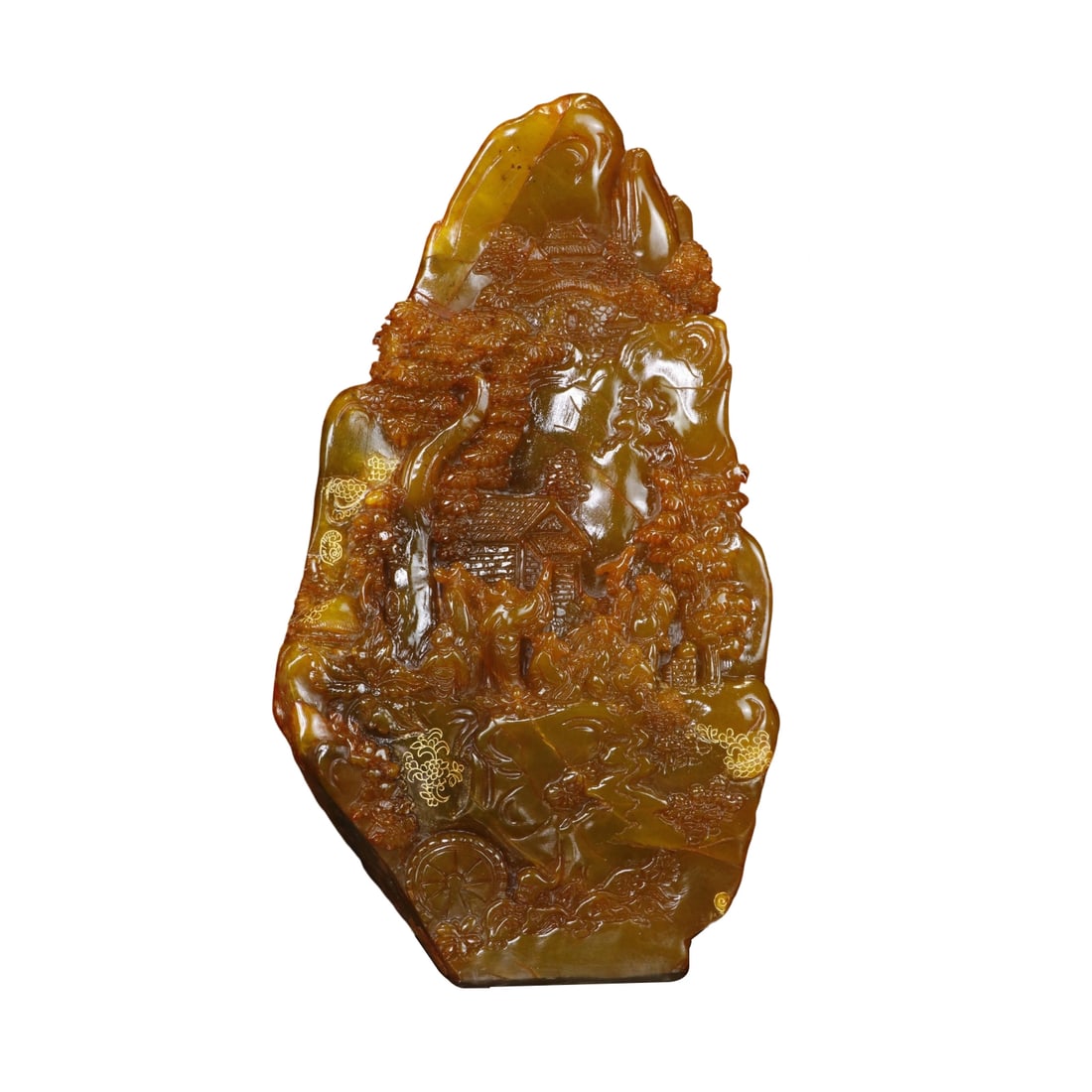 Tianhuang Stone Ornament: This Tianhuang stone ornament features the theme 'Asking the Way Under the Pine', showcasing exquisite craftsmanship. The stone is warm and delicate in texture with a gentle hue. The overall design is