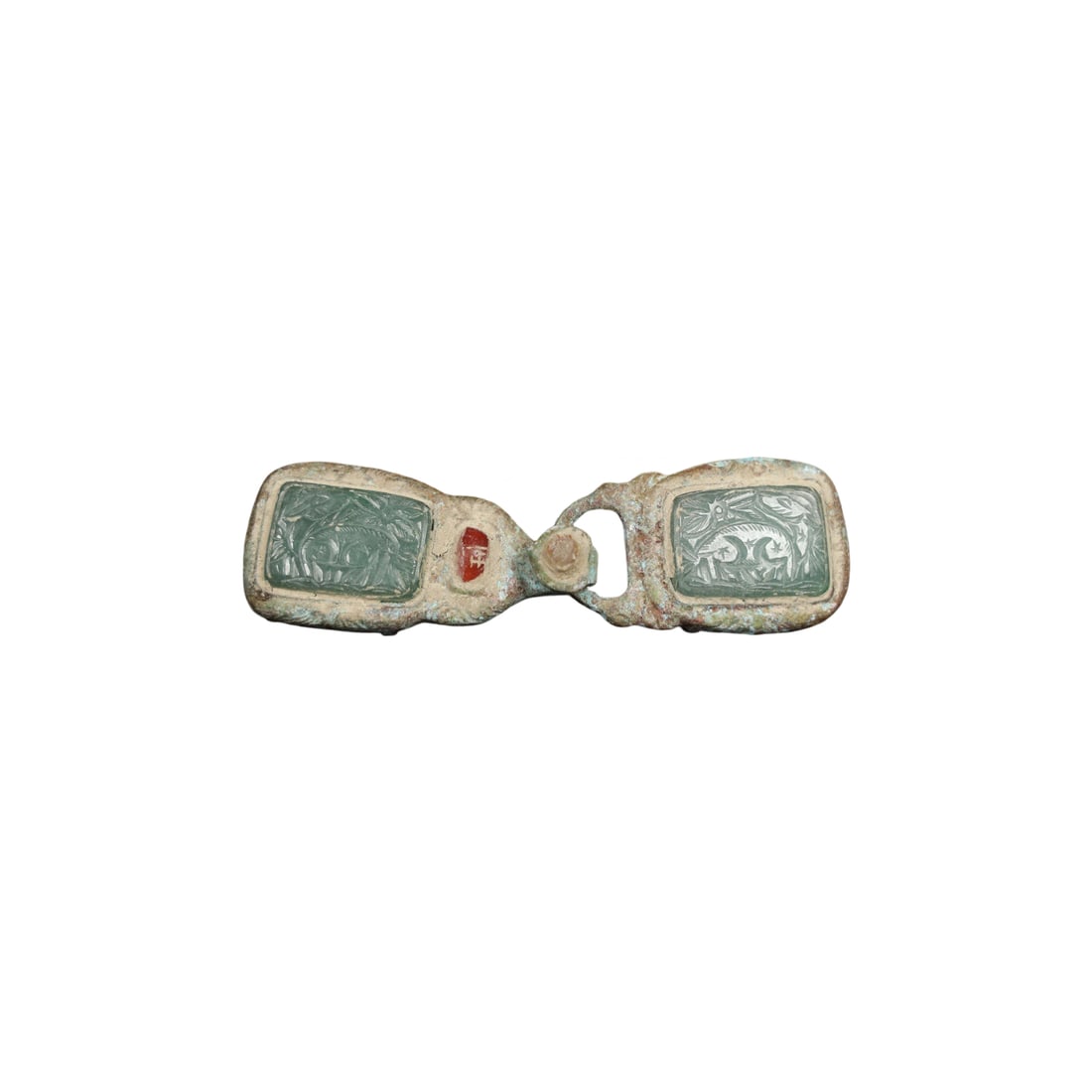 Pure Copper Inlaid Jade Belt Buckle (1 of 10)