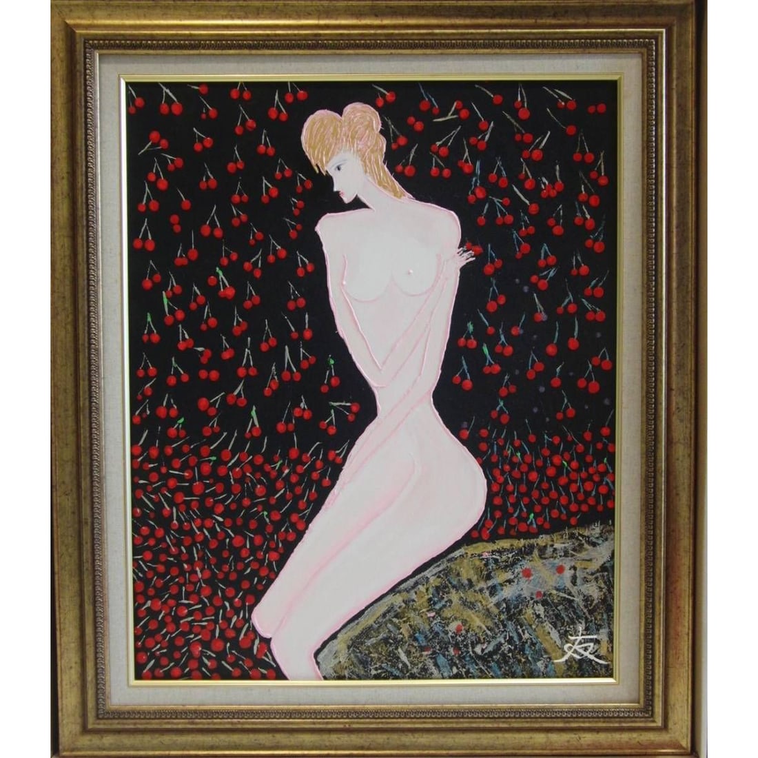Kokubikyo TOMOYUKI, "Sakuranbo" Oil Painting, F15 Size: Product Title Kokubikyo Tomoyuki Tomoyuki, "Sakuranbo" Oil Painting, F15 Size: 65.2 x 53.0 cm, Unique Oil Painting, Brand New High-Quality Framed Oil Painting, Hand-Signed, Authenticity Guaranteed Pro