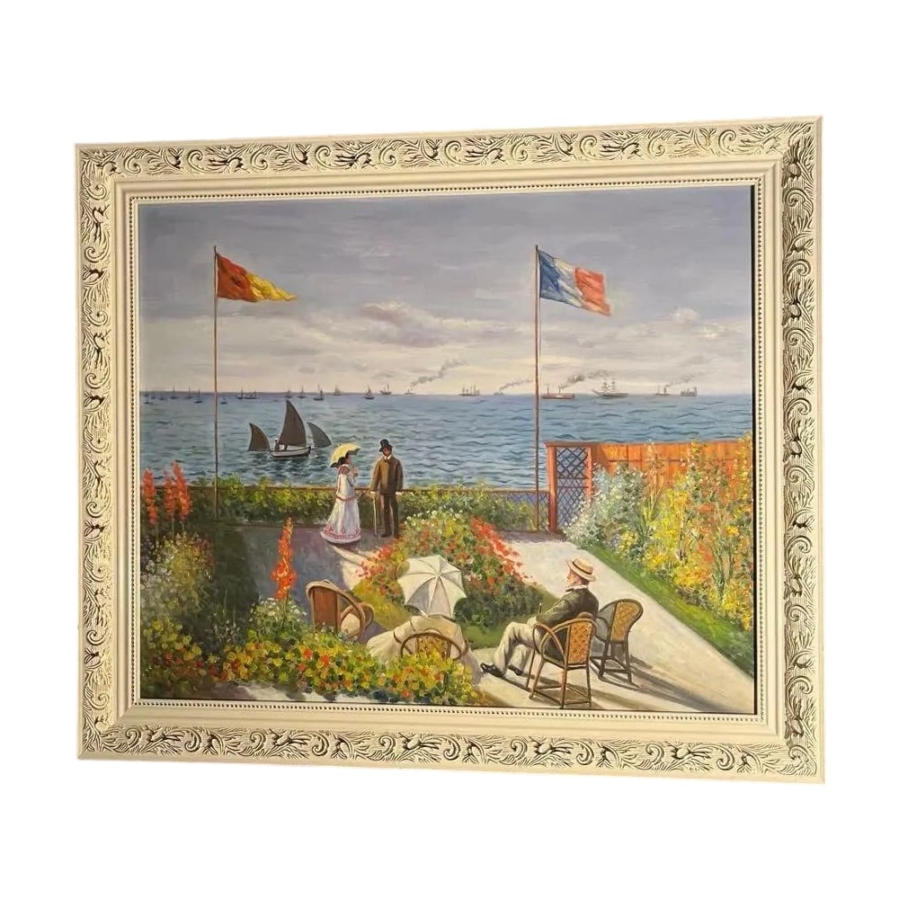 Monet, "The Terrace at Sainte-Adresse," oil painting: Title Exquisite Hand-Painted Oil Painting of Monet's "Terrace at Sainte-Adresse" Original Artwork with Frame Description The photos are taken of the actual item. Please judge based on the images and p