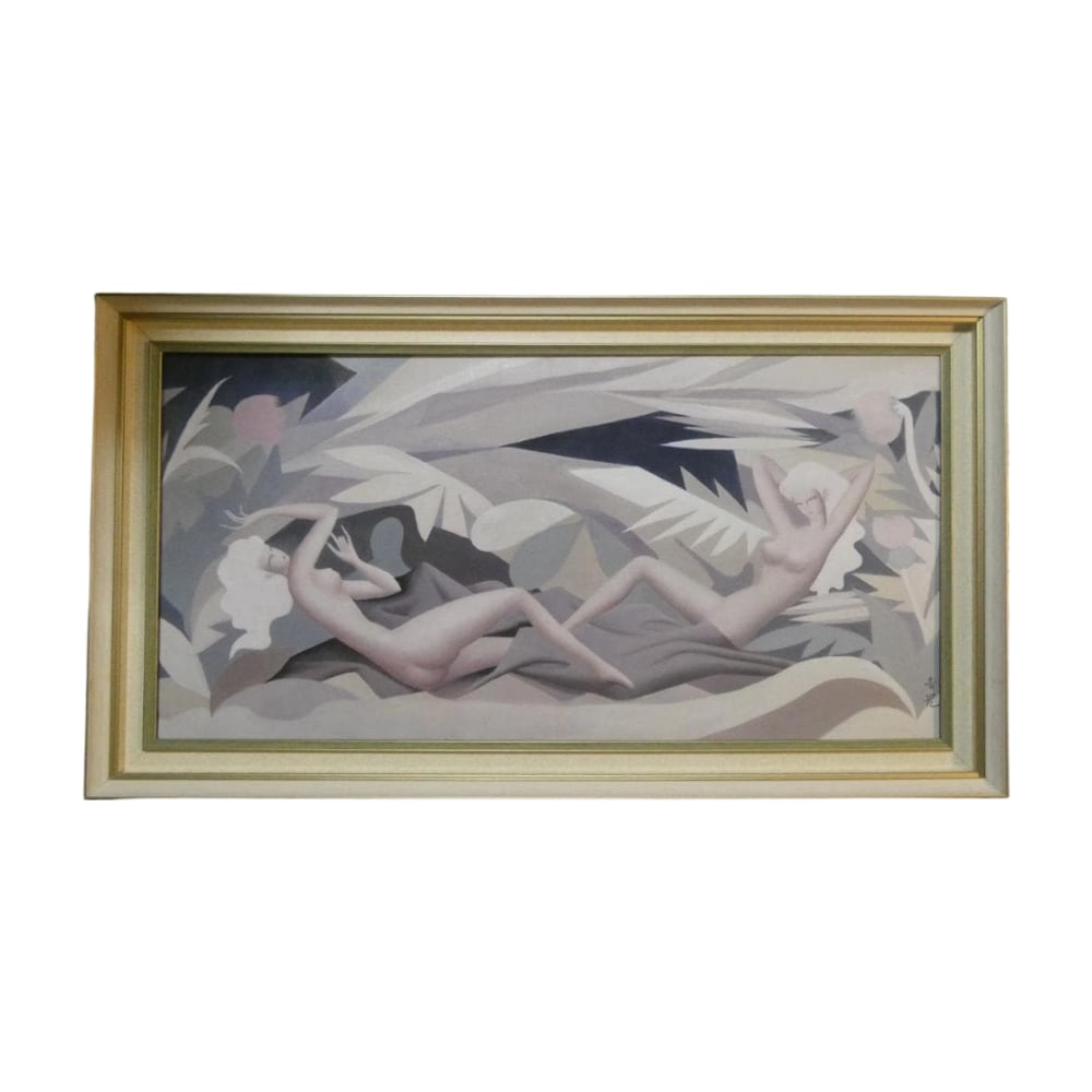 Togo Seiji "Jinbutsu" Oil Painting: Title Large Oil Painting of a Figure, Framed, Hand-painted by Togo Seiji, 80 x 40 cm Description Product Dimensions Canvas size approximately: 80 cm by 40 cm Overall size approximately: 91 cm by 51 cm