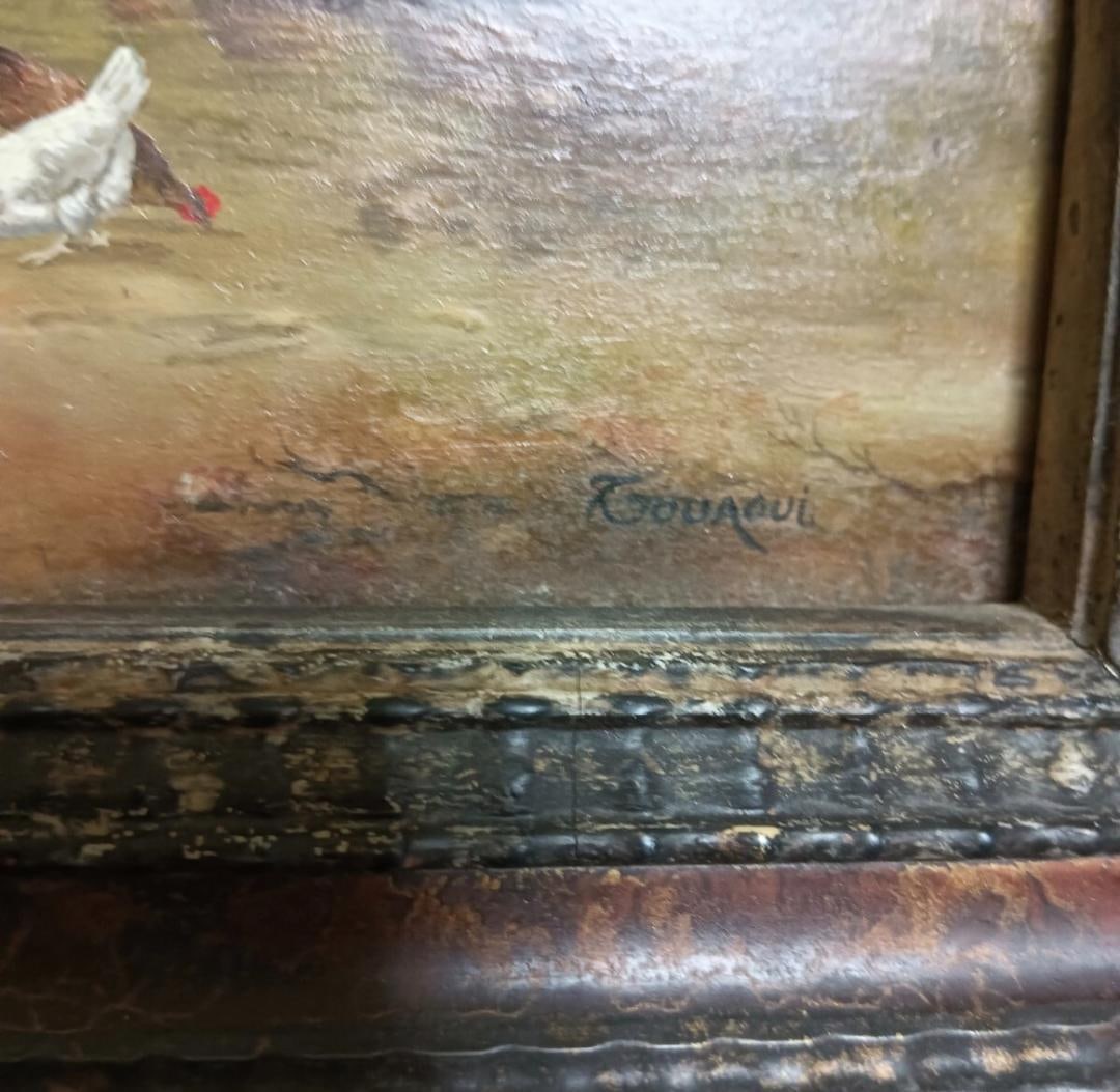 Artist Unknown, "Farm Woman and Chicken," Oil on Canvas, Irregular Size - 4