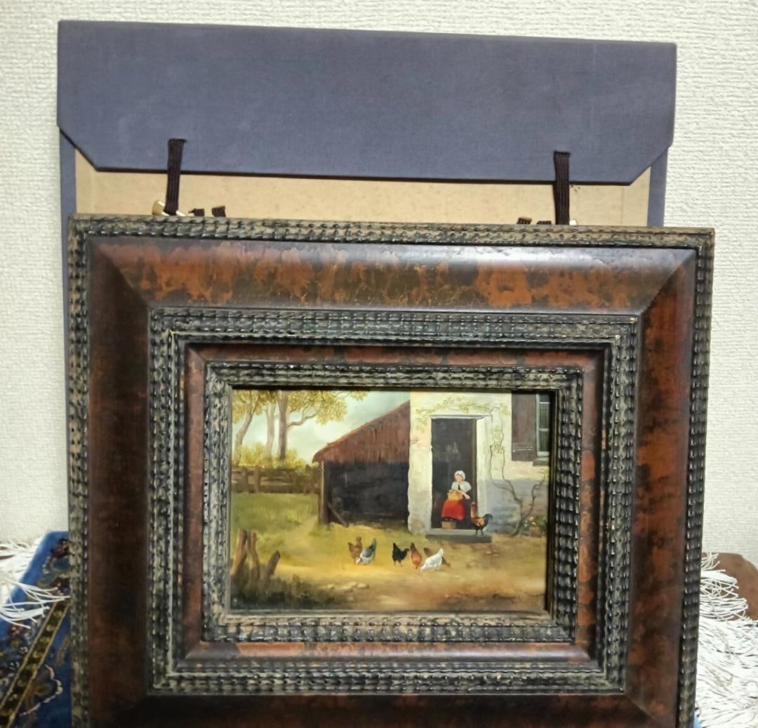Artist Unknown, "Farm Woman and Chicken," Oil on Canvas, Irregular Size - 6