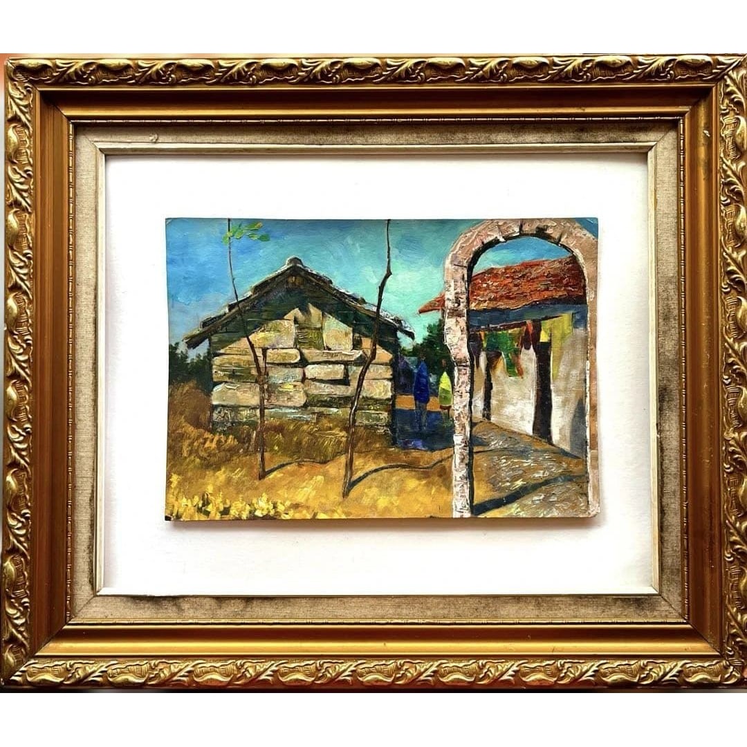 Oil Painting: Asian Rural Dwellings of the 1970s: Title: Oil Painting - Asian Rural Dwelling from the 1970s Freight: 1.International Freight: Foreign shipping charges are determined by destination. 2.Photos, descriptions and valuations have been meti
