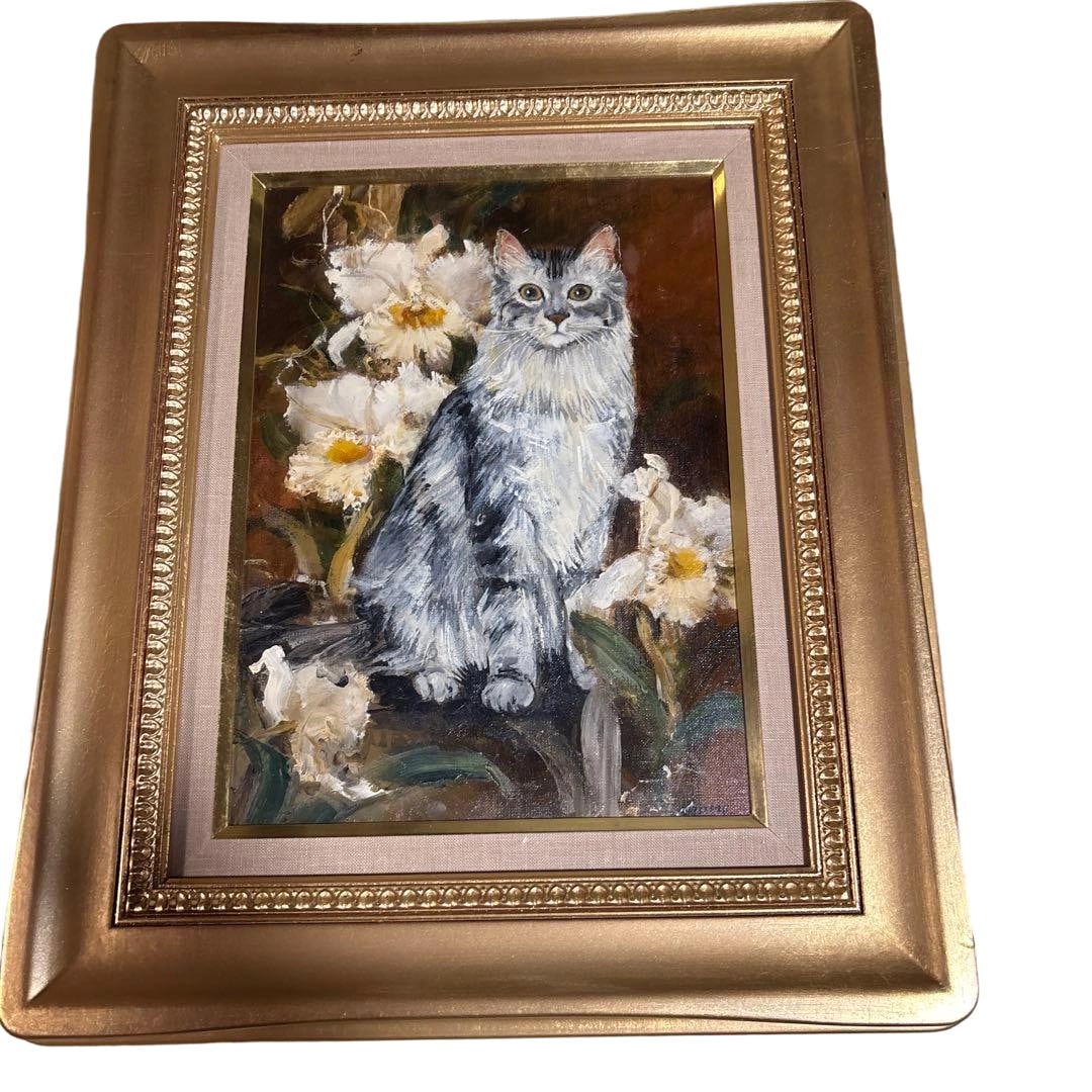 Oil Painting by Nendai Naomi, "Cat and Cattleya" (1 of 3)